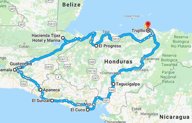 Driving around Central America: Route