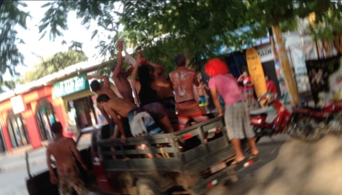 Tamarindo celebrates after beating Greece in the second round of the World Cup in Brazil, 2014 